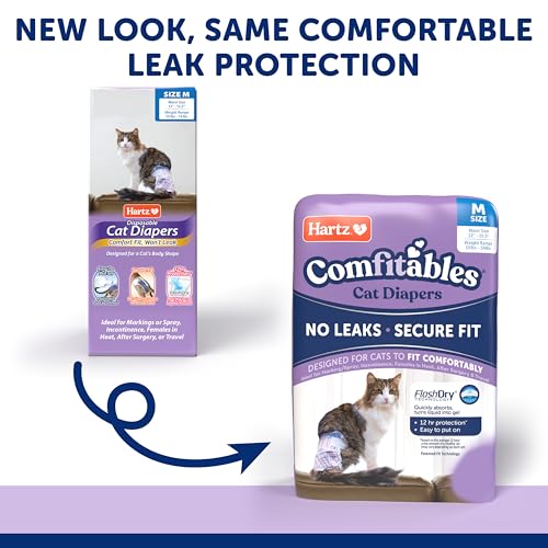 Hartz Comfitables Cat Diapers,Medium, 16 Count, Comfortable & Secure Fit, Easy to Put On - size: Medium