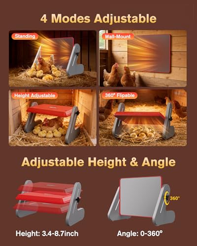 PETTEN Chicken Coop Heater for Winter, Safe Chick Heat Plate ETL Certified, Height and Angle Adjustable Energy-Saving Chick Brooder, 3 Temp Wired Remote/Stand/Wall Mounted, Easy to Install(11-14inch) - size: 11*14.4inch
