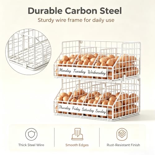 Egg Holder Countertop, Large 2T Chicken Egg Basket for Gathering Fresh Eggs | Egg Storage Organizer with Adjustable 5 Divider & Label, Stackable Wall Mounted Egg Collecting Basket Rack, XXL White - color: 2T XXL White
