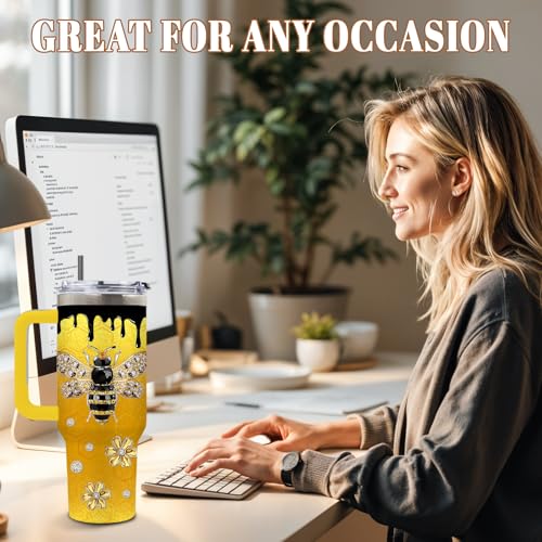 DUUV Queen Bee Tumbler 40oz, Insulated Gold Bee Gift for Women | Diamond Bees Tumbler Leakproof, Girly Bees Design Mug, Gold Honeycomb Gift for Women, Chrismas Birthday Ideal Gifts, 1 Pack - color: Diamond Bee