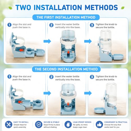 Rypet No-Mess Bird Feeder and Water Dispenser Set for Small Birds | Automatic Bird Feeder, Transparent Acrylic Food Container, Helps Reduce Seed Scatter, for Parakeet Cockatiel Parrot Canary - color: White Feeder + Blue Drinking Bottle