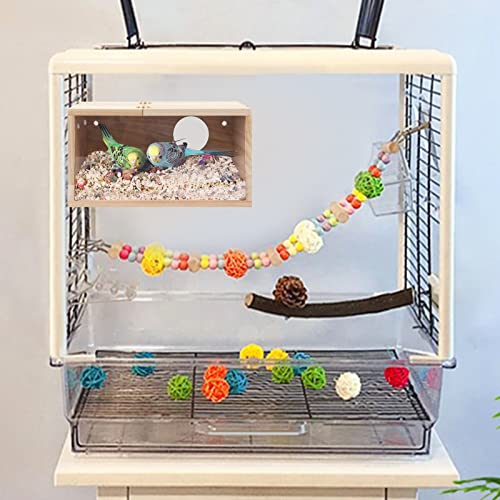 Rypet Parakeet Nesting Box, Cockatiel Bird Nest Box with Perch(L) | Wood Bird Cage House, Transparent Thwartwise Design, Warm & Durable for Cockatiel Lovebirds Budgie Finch Parrotlets Canary - size: Large