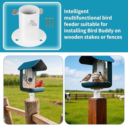 Metal Fence Pole Mount Adapter for Smart Bird Feeder Durable, Weather-Proof Post Mount Base Bird-Feeder with 6 Screws Easy Installation