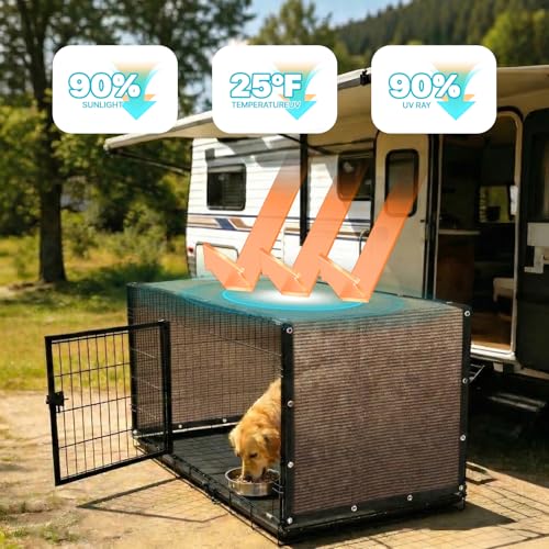 Amgo 90% UV Block Sun Shade Cloth for Dog Kennel Cover, 2' x 2' Brown Pet Playpen Sunshade with Grommets, Durable Mesh Tarp for Crate, Patio, Stable,Chicken Coop & Outdoor Privacy Screen. - color: Brown, size: 2' x 2' Custom Size