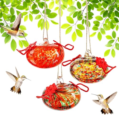 3PCS Glass Hummingbird Feeders for Outdoors Hanging Ant and Bee Proof - color: Color-D