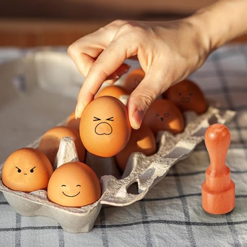AHANDMAKER 5 Styles Cute Emoticons Stamp Laugh, Cry, Frown, Wink Wooden Egg Stamps Decorative Label Stamps for Egg Famers and Owners, Farm Supplies Card Making Planner Decal(No Ink Include) - style: Emotion