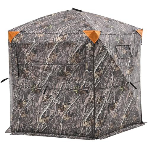 VEVOR Hunting Blind，See Through Ground Blinds with Carrying Bag, 360 Degree Portable Camouflage Tent，Durable Concealed Shelter with Silent Side Door and Window, for Turkey and Deer - size: 6-7 Person (H-79'')