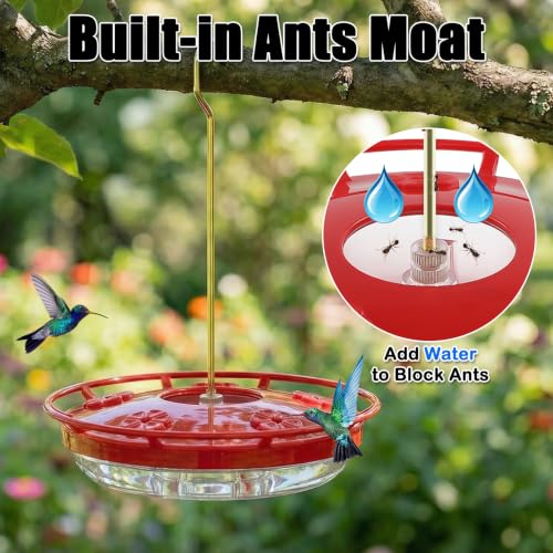 Hummingbird Feeders for Outdoors,16oz Leak-Proof Dish-Style Nectar Feeder Built-in Ant Moat, 5 Feeding Ports, Wide Mouth Easy Clean, BPA-Free Garden Decor Gifts - size: 1 Pack