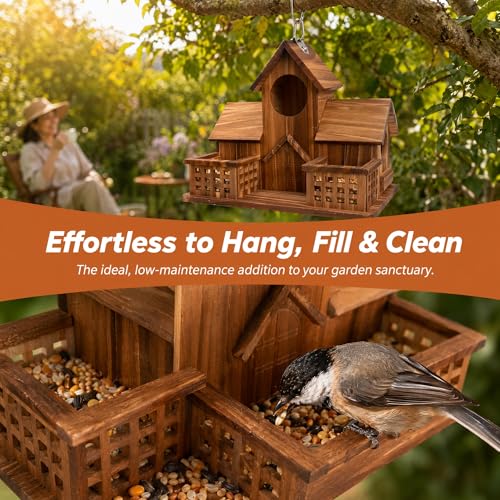 Wooden Bird House for Outside, Rustic Weatherproof Birdhouse for Bluebird Wren Chickadee, Garden Yard Decorative Nesting Box