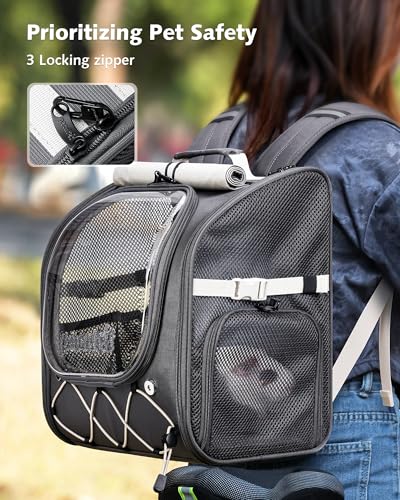 Pecute Kids Cat Backpack with Bubble Window, for Cats up to 8.8 lbs, Gray | Sturdy & Safe, Safety Lock, Breathable Mesh, Stress-Relief Shade, Comfortable & Portable for Travel/Vet Visits/Camp - color: Gray