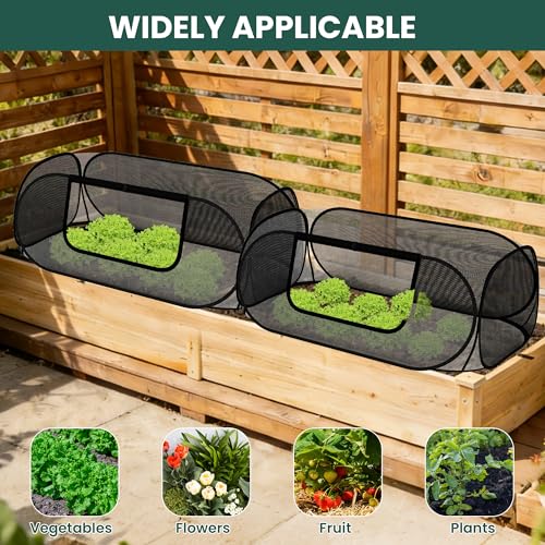 2-Pack Raised Garden Bed Covers, 45" x 22" x 17" Mesh Crop Cage, Pop-Up Plants Cover with 30% Shade Cloth for Seedlings Vegetables Fruits Flowers, Protects Against Birds Animals Pests with 16 Stakes - color: 2pack-black