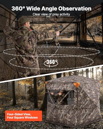 VEVORHunting Blind, 270° See Through Ground Blind, 4-5 Person Pop Up Deer Blind for Hunting with Carrying Bag, Portable Resilient Hunting Tent, One-Way See-Through Mesh for Turkey and Deer Hunting