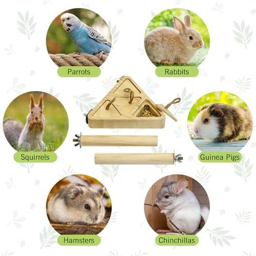 Fhiny Wooden Bird Foraging Toys, Interactive Parrot Puzzle Toys with Perches Stand for Cage Bird Chewing Toys Birdcage Accessories for Parakeets Cockatiels Parrots Love Birds Conures Finches