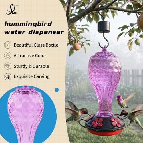 Hummingbird Feeder Colorful Blown Glass Outdoor Hummingbird Feeder with Ant Moat and 5 Feeding Ports for Outdoors Hanging Garden Decor, Bird Lovers (Purple) - color: Purple