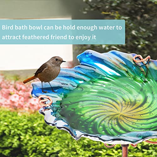 MUMTOP Bird Bath for Outside, Glass Birdbath Birdfeeder Green Garden Stake | 26 Inch Flower Bird Bath for Outdoors with Stable Four-Prong Ground Stake, Easy to Install and Clean, Perfect for Outdoor Use - color: Green