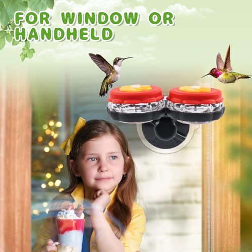 Gtongoko Set of 2 Handheld Hummingbird Feeders New Upgraded Mini Glass Style with Window Mount Suction Cup, Convenient for Outdoor Use & Window Display, Red