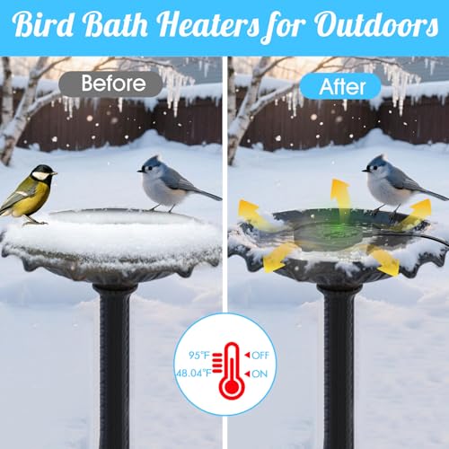 Bird Bath Heater, Upgraded 100W De-Icer Submersible Bird Bath Heaters for Outdoors in Winter, Chicken Water Heater for Winter, Thermostatic Control w/LED Indicator, 5.9 Ft Cord (Black-2Pack) - color: Black-2Pack