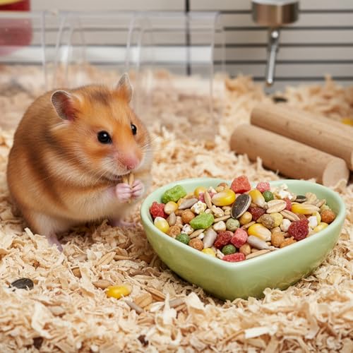 2 PCS Hamster Ceramic Food Bowl, Heart Hamsters Food Water Dish Anti-Turning, Ceramic Pet Bowls for Guinea Pig Gerbil Hedgehog Rat Rodent Bunny Parrots (Green, Blue)