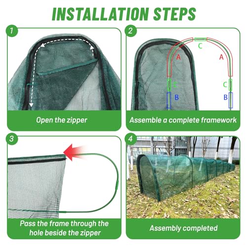Chicken Runs for Yard,79" & 157" Extra Long Foldable Chicken Tunnels for Outside,All-in-One Kit with Sun Protection Net, Removable Door, Frame & Tools (Green, 315 * 21 * 32 inches) - size: 315*21*32 inches