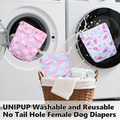 Female Dog Diapers Reusable No Tail Hole Period Panties Washable 3 Pack Diapers Female for Docked-Tail Frenchie French Bulldog Boston Terrier Without Tail U-WWD07M - size: M(Waistline:16"-21")