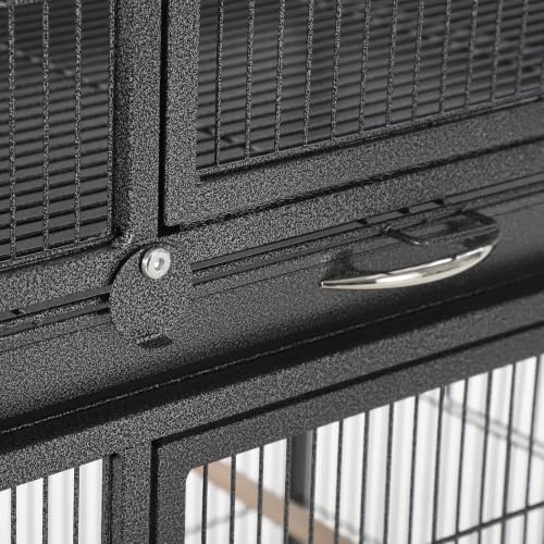 74 Inch Large Bird Cage, Large Flight Aviary with 3 Dividable Compartments for Parakeets Cockatiels Conures Finches, Heavy Duty Breeder Cage with Slide Out Trays for Multi Bird Homes, Black - color: Black