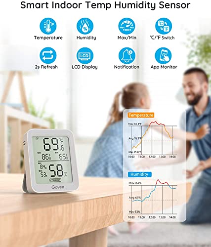 Govee Indoor Hygrometer Thermometer 2Pack H5075 with Bluetooth App Control | Room Temperature Humidity Meter, 164ft Remote Monitor, Smart Alerts, 2 Years Data Storage Export, for Bedroom Wine Cellar - color: Grey, size: 2 Pack