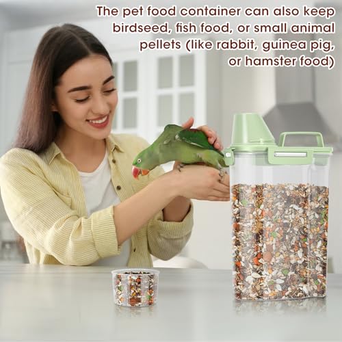 TBMax Small Dog Cat Food Storage Containers 2 Pack, Travel-Friendly Pet Food Container with Spout & Measuring Cup, Kid-Friendly Pet Feeding Dispenser, Portable Dog Treat Bird Seed Container - color: Green -2Pcs 3Qt