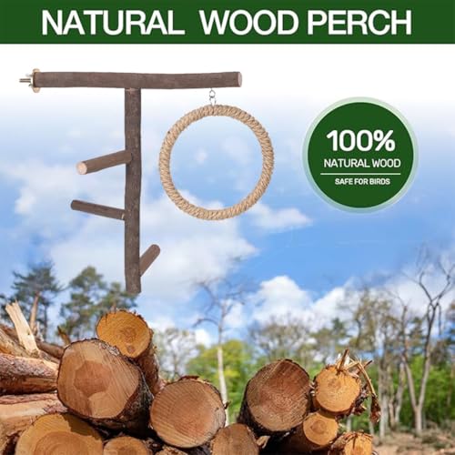 Bird Branch Perch Swing Toys, Natural Wood Parrot Cage Accessories for Parakeets, Cockatiels, Conures, Budgies,Finches, Love Birds, Small & Medium Birds