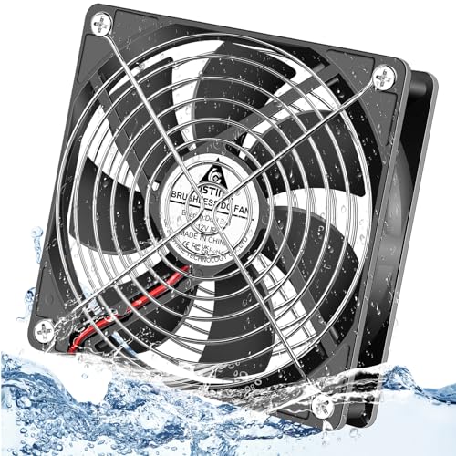GDSTIME 120mm x 25mm 12V DC IP67 Waterproof Fan 2Pin Dual Ball High Speed | Brushless, Replacement for RV Fridge, Ice Maker, Wine Cooler, Mini Greenhouse, Outdoor Cabinet Cooling -120x120x25mm, 2500RPM - size: 120x25mm