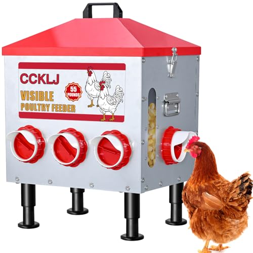 8-Port Poultry Feeder for Backyard Flocks – Holds 55 LBS, Stops Pecking Order Bullying, Adjustable Height, Galvanized Steel & Stainless Steel