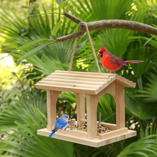 Wooden Bird Feeder Hanging Apples and Oranges Jelly Oriole Bird Feeder Garden Yard Decorations for Finches Cardinals Chickadees & Sparrows Watching Outdoor