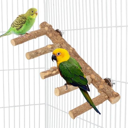 Hypeety Bird Ladder Perch for Cage Natural Wood Climbing and Chewing Toy | Anti-slip surface, climbing bridge, exercise ladder, fit most cages, for parakeets/cockatiels/lovebirds, play/stand/climb toy