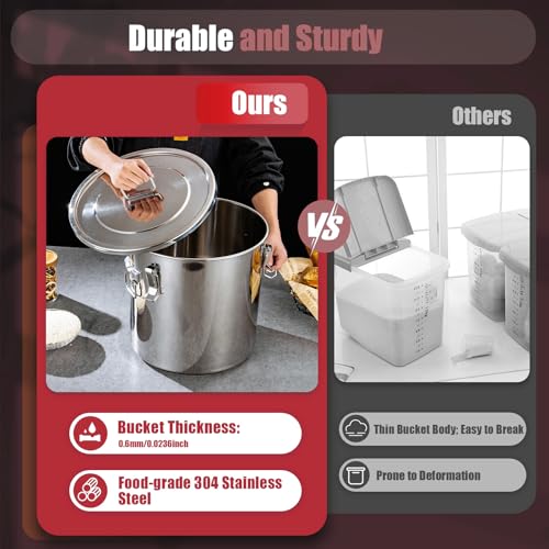 5.5Gal 304 Stainless Steel Airtight Canister,Metal Bucket Large Stainless Steel Canisters - Locking Clamp & Airtight Lids - Dog Food/Bird Seed/Coffee Storage Container - color: 5.55 GAL