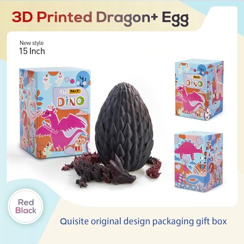 15''3D Printed Dragon Egg,Prefilled Easter Eggs Basket Stuffers,Stuffed Egg Hunt Fillers with Easter Toys,Dragon Eggs with Dragon Inside,Surprise Dragon Egg Toy for 5-7 4-6 8-12 Year Old Boys Kid Girl - color: Red Black, size: Large