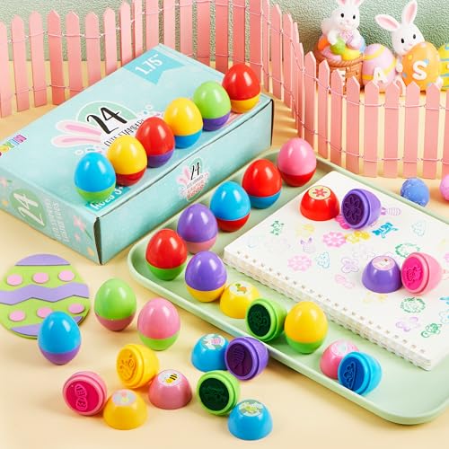 JOYIN 24Pcs Easter Egg Stampers Toys for Easter Eggs Hunt Game, Basket Stuffers Fillers, Kids Party Favor, Assorted Self-ink Stamp for Classroom Exchange and Prize Supplies Gifts - style: carrot