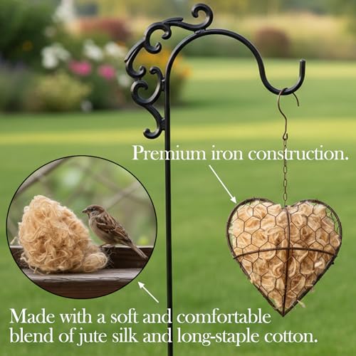 Handmade Fiber Bird Nesting Heart – Natural Nesting Material for Wild Birds, Refillable Jute & Cotton Holder for Garden, Patio & Outdoor Decor (1pc)