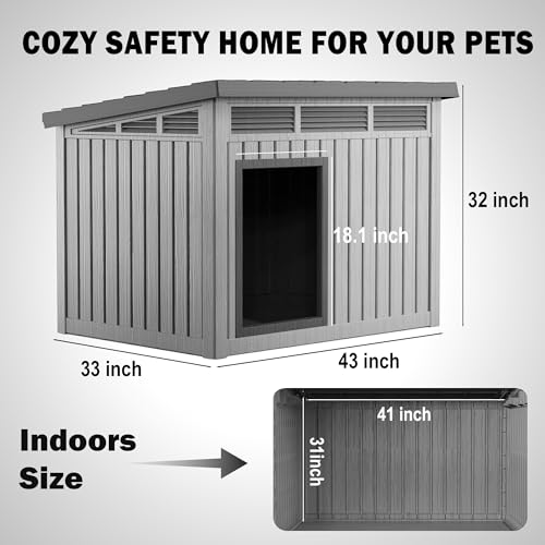 DRATO Outdoor Dog and Goat House, Grey | Resin, All-Weather, Durable Dog Kennel Outside, For Backyard, Farm, Pasture - color: Grey, size: 42.87*32.95*31.61