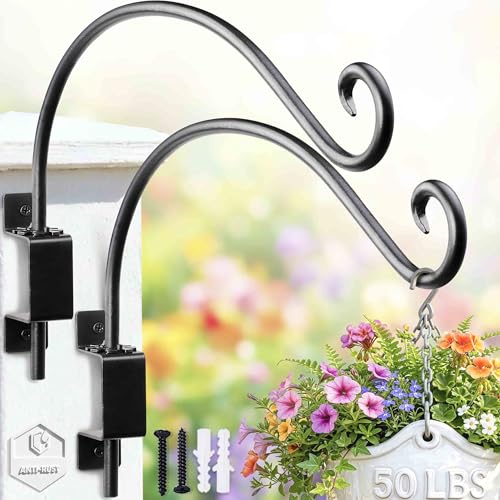 Lifyzoon Swivel Plant Hook Outdoor: 12Inch 50lbs Heavy-Duty Metal Bracket | 180° Swivel Plant Hook for Outdoor Hanging Baskets, Bird Feeders, Weatherproof Coating, Hardware Included, 2 Pack - size: 12"-2PCS