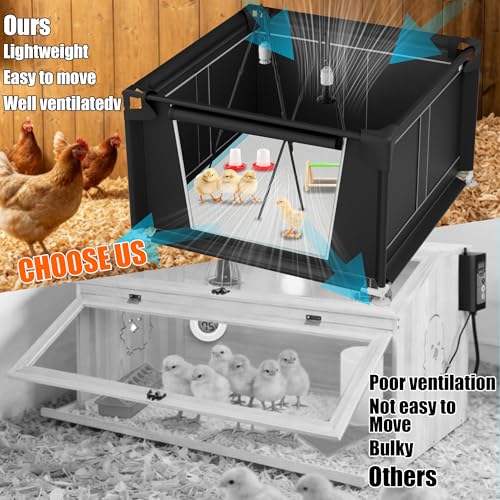 Large 42" x 42" x 36.6" Chicken Brooder Box Starter Kit, Brooder Pen for Chicks Ducks Quail, Temperature-Adjustable Bulb Set, Thermometer, Chicken Feeder & Waterer Set with Pee Pads,Chick Perch