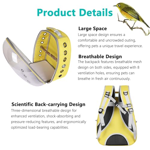 Transparent Parrot Backpack: Wooden Perch, Shoulder Strap, Breathable. Ideal for outings with Parrots, Magpies, & Birds. Comfortable & Spacious. (Yellow-1) - color: Yellow-1