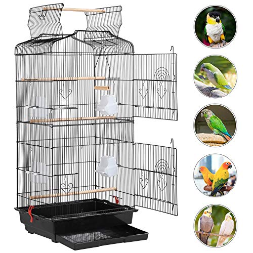 Topeakmart Open Play Top Bird Cage Parakeet Cage with Slide-Out Tray for Small Parrot Budgies Finches Canaries Lovebirds - color: Black