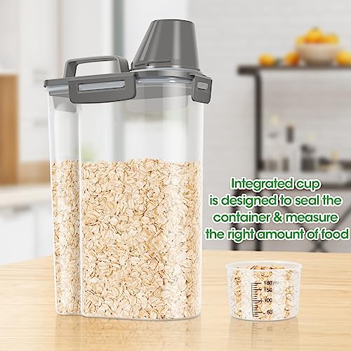 TBMax Rice Container Cereal Storage Container 2 Pack 5 Lbs, Kitchen Pantry Dry Food Storage Holder with Easy-Pouring Spout & Handy Cup, Small Pet Dog Cat Food Dispenser for Daily Feeding -Grey - color: Grey 3+3Qt