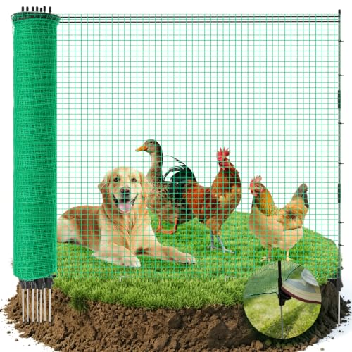 4' x 131' Temporary Fence with Posts, Plastic Temporary Fencing with Fiberglass Posts, Windproof Rope and Ground Stakes, Portable Fence Outdoor for Gardens, Chicken Coops and Outdoor Animal Protection - size: 131FT
