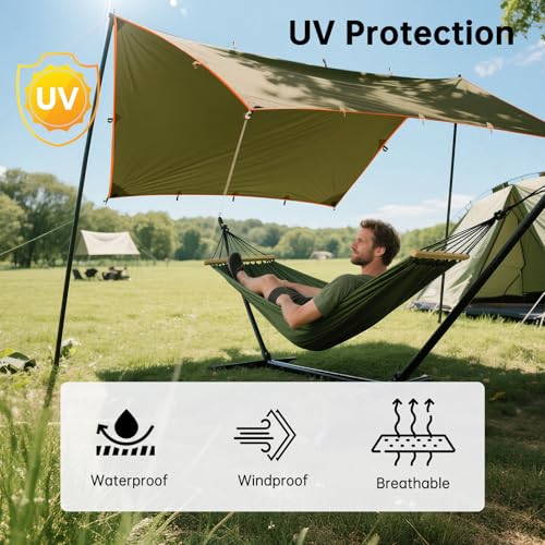 FREE SOLDIER Waterproof Camping Tarp Shelter Awning | Lightweight, Compact, Quick Setup, Waterproof Sun Shelter Campingtarp,For Backpacking, Beach, Travel and Outdoor Activities - color: Brown 10×10.5ft