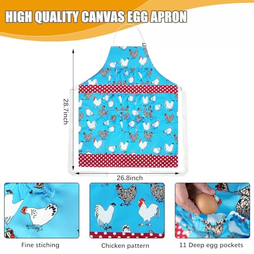 MOMWOW Chicken Egg Apron for Collecting Eggs - 11 Pocket Adult Egg Gathering Apron for Chicken Duck Goose Quail Eggs - color: Bule