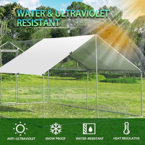 Large Metal Chicken Coop Round Top Upgrade Tri-Supporting Wire Mesh Chicken Run,Chicken Pen with Water-Resident and Anti-UV Cover,Duck Rabbit House Outdoor (13.1'L x 9'W x 6.5'H) - size: 157.2"L x 108.0"W x 78.0"H