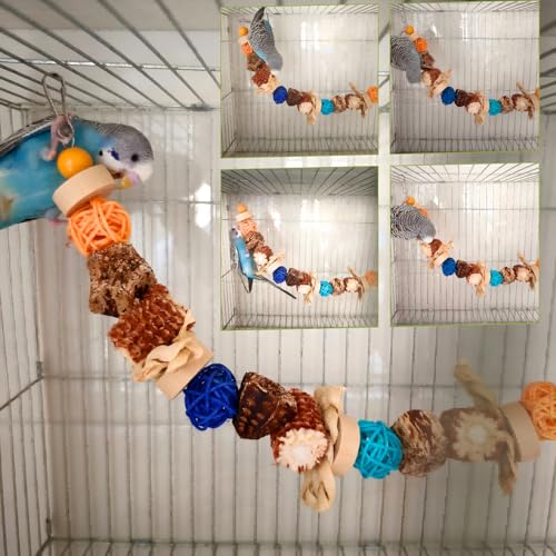 Natural Bird Rope Perches Toys, Birdcage Hanging Chew Toys | Parakeet Swing Chew Toys, Birdcage Hanging Toys, For Conure Cockatiel Budgies Lovebird Parrot