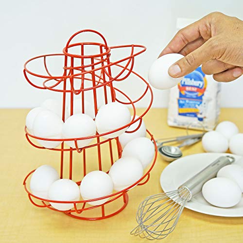 Egg Skelter Deluxe – Modern Spiraling Dispenser Rack, Red, Stylish Kitchen Storage for Eggs - color: Red