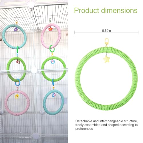 6-Ring Bird Swing Toy,Bird Swing for Cage,Hanging Bird Rope Perch Toy,for Parakeets, Lovebirds, Cockatiels, Sugar Glider Toys and Cage Accessories(DIYcolor) - color: DIYcolor