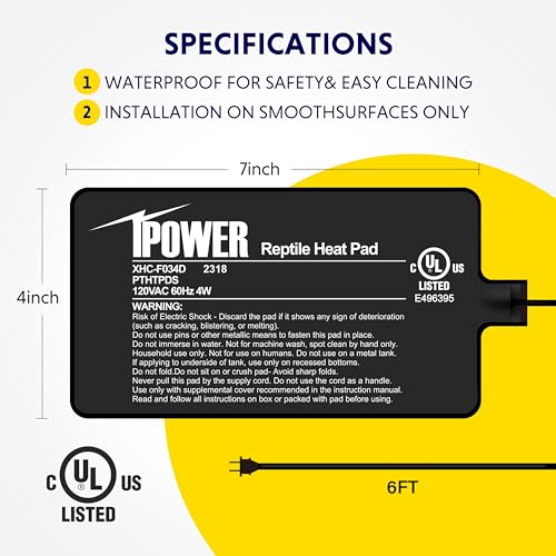 iPower 4X7 Inch Reptile Heat Pad Under Tank Heater Terrarium Warmer Heating Mat for Turtles Lizards Frogs and Other Small Animals - size: 4 X 7 Inch, style: Heat Pad
